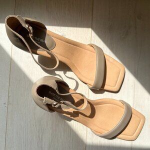 Elegant, Minimalist Taupe Kitten Heels w/ Strap